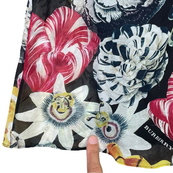 Burberry London Women 4 Midi Dress Ruffled Floral Long Sleeve Lightweight Silk - Picture 4 of 16